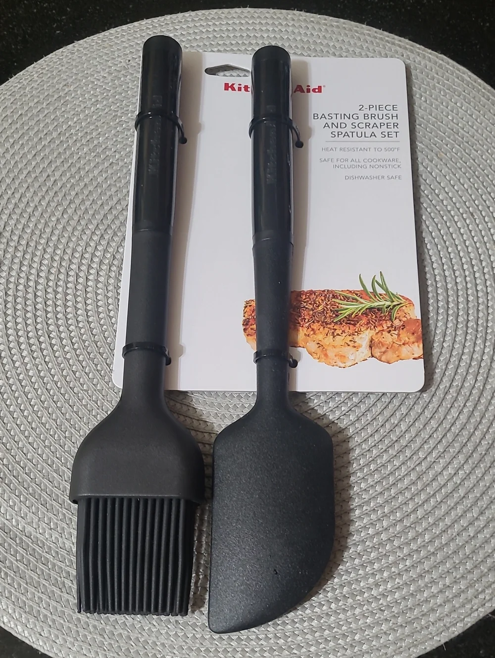 KitchenAid Black Silicone Basting Brush & Scraper Spatula Set